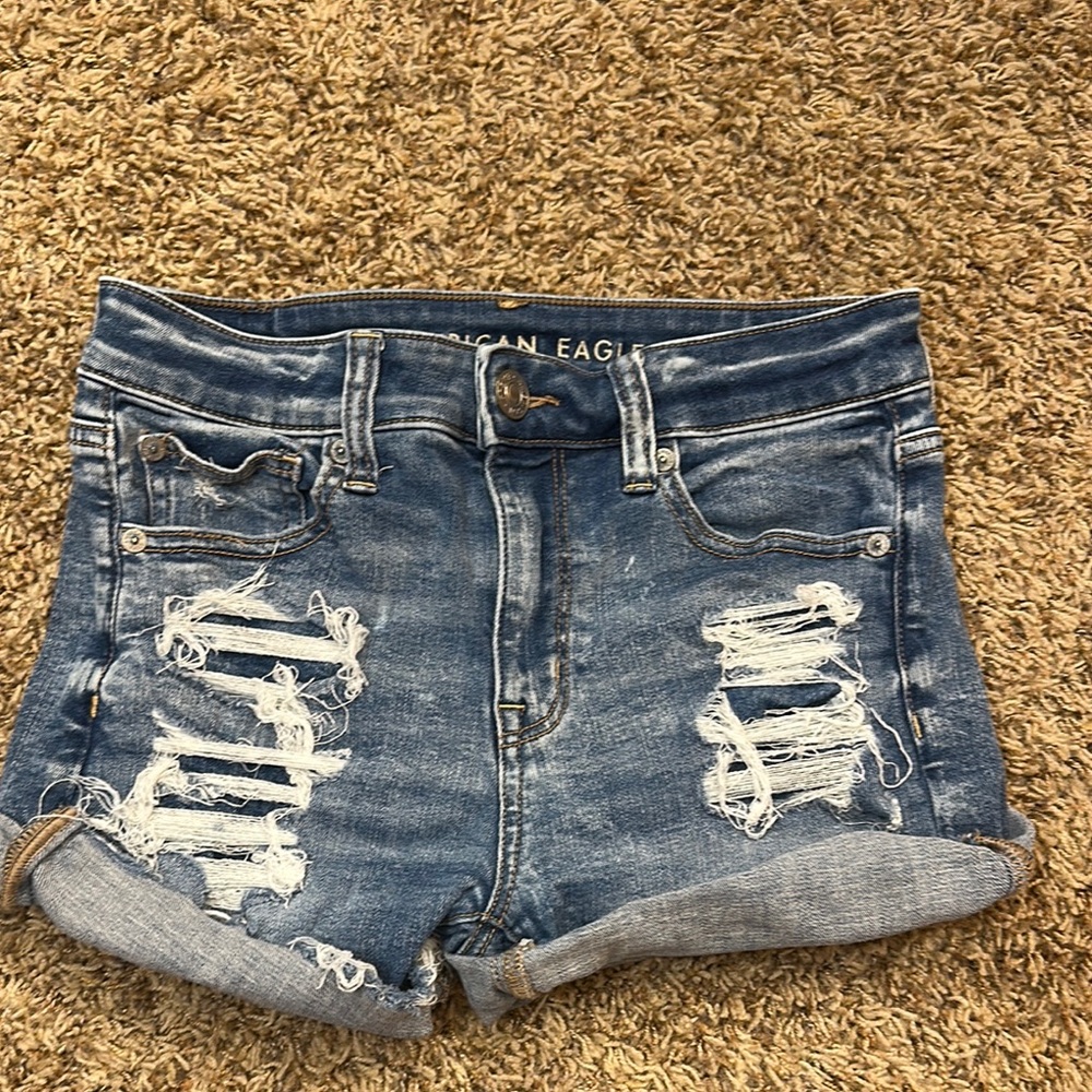 American Eagle Outfitters Blue Distressed Jean Shorts